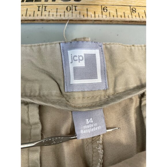 JCP Mens Shorts Size 34 Chino Tan Khaki Cotton Flat Front Pockets Preppy Golf - Picture 4 of 7